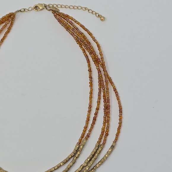 Lia Sophia Multi Strand Gold Tone and Amber Orange Beaded Necklace - Picture 8 of 11